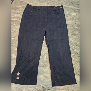Larry Levine Navy Capri Pants Women’s Size 10 Cotton Stretch Button Hem Cropped